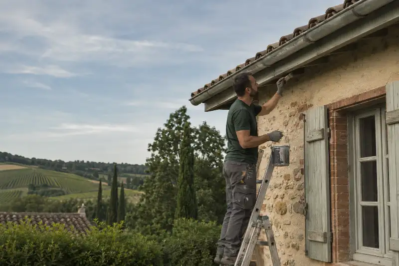 Badigeon de chaux appliqué sur un mur ancien en brique foraine