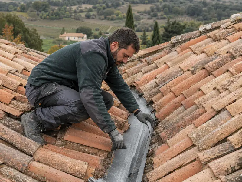 Relevé de toiture et prise de notes lors d'une visite technique